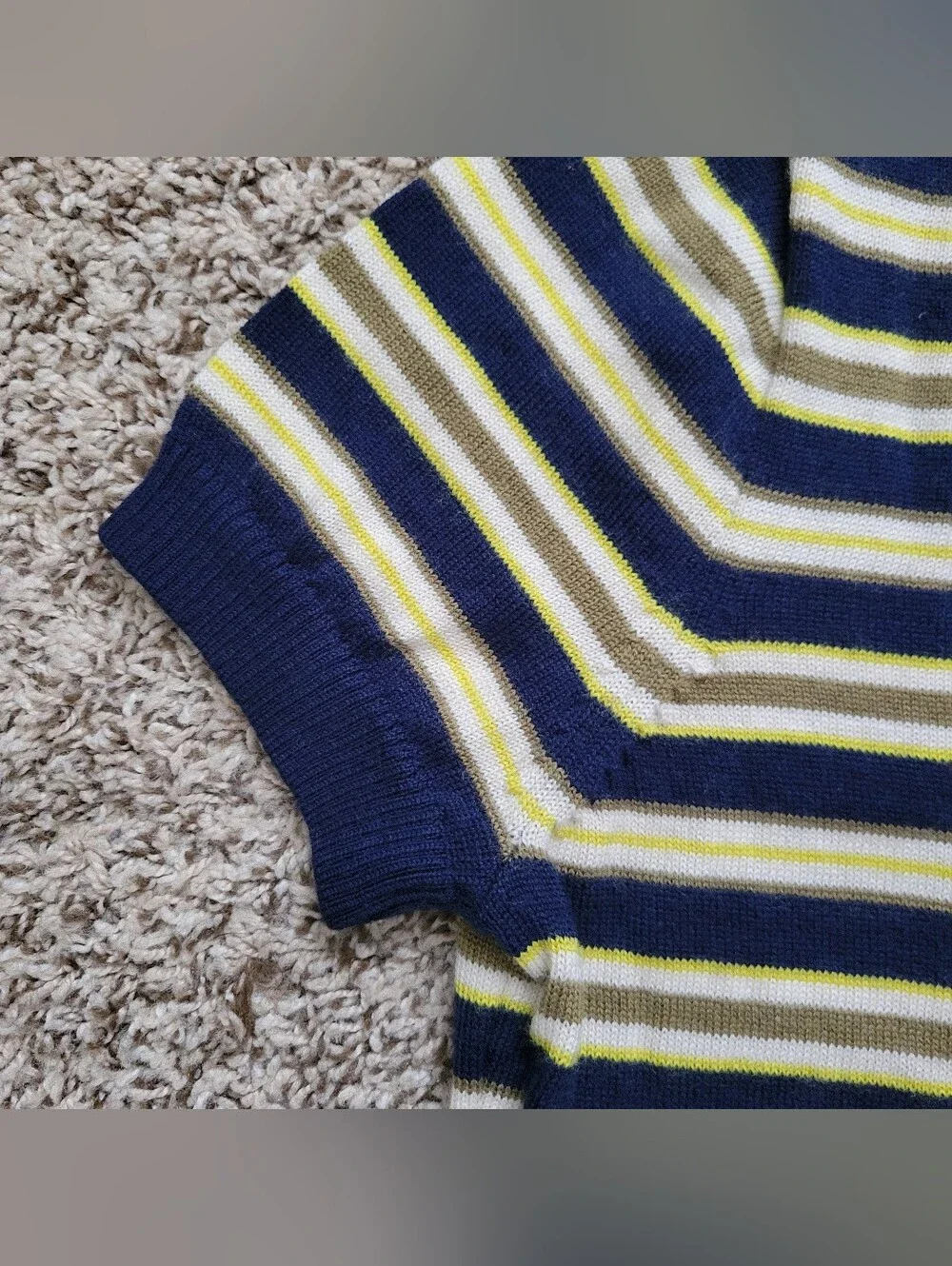 J. Crew Carolyn Sweater Tee Striped Merino Wool Navy Blue Yellow Crew Neck Small